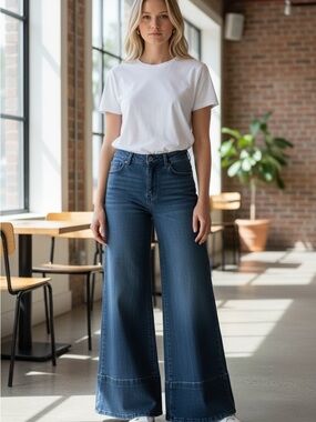 So Me Wide-Leg High-Rise Blue Jeans for Women Size M